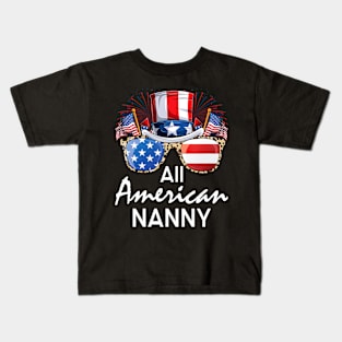 All American Nanny 4th of July USA America Flag Sunglasses Kids T-Shirt